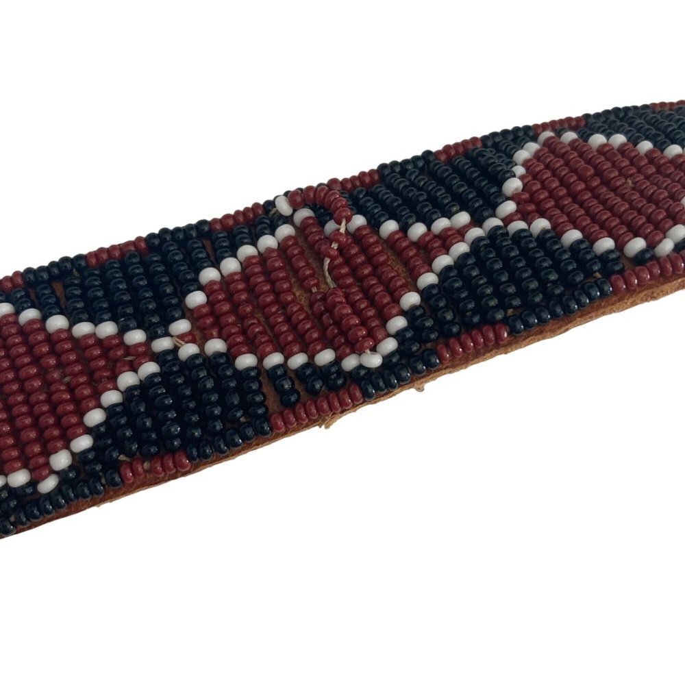 Vintage Hand Beaded Leather Belt Womens Large Red Black Southwestern Rodeo - Picture 5 of 9